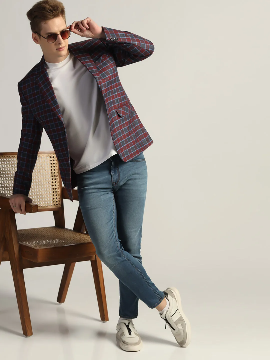 Men's Red Checked Tweed Blazer