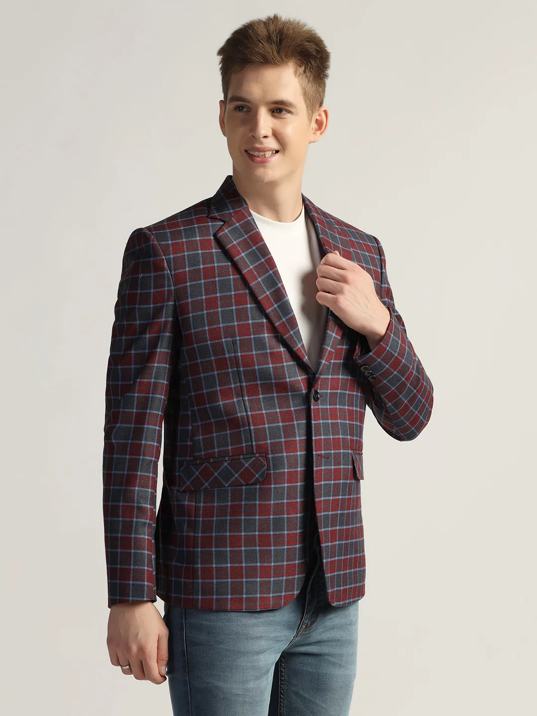 Men's Red Checked Tweed Blazer