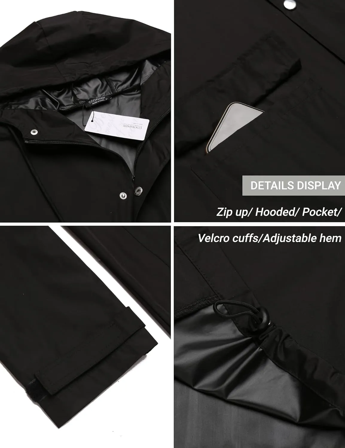 Men's Waterproof Lightweight Active Long Raincoat with Hood