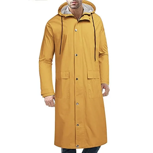 Men's Waterproof Lightweight Active Long Raincoat with Hood