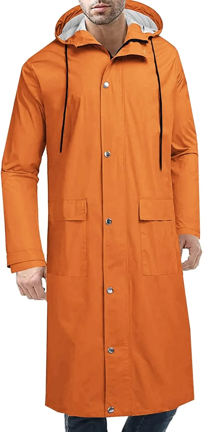 Men's Waterproof Lightweight Active Long Raincoat with Hood