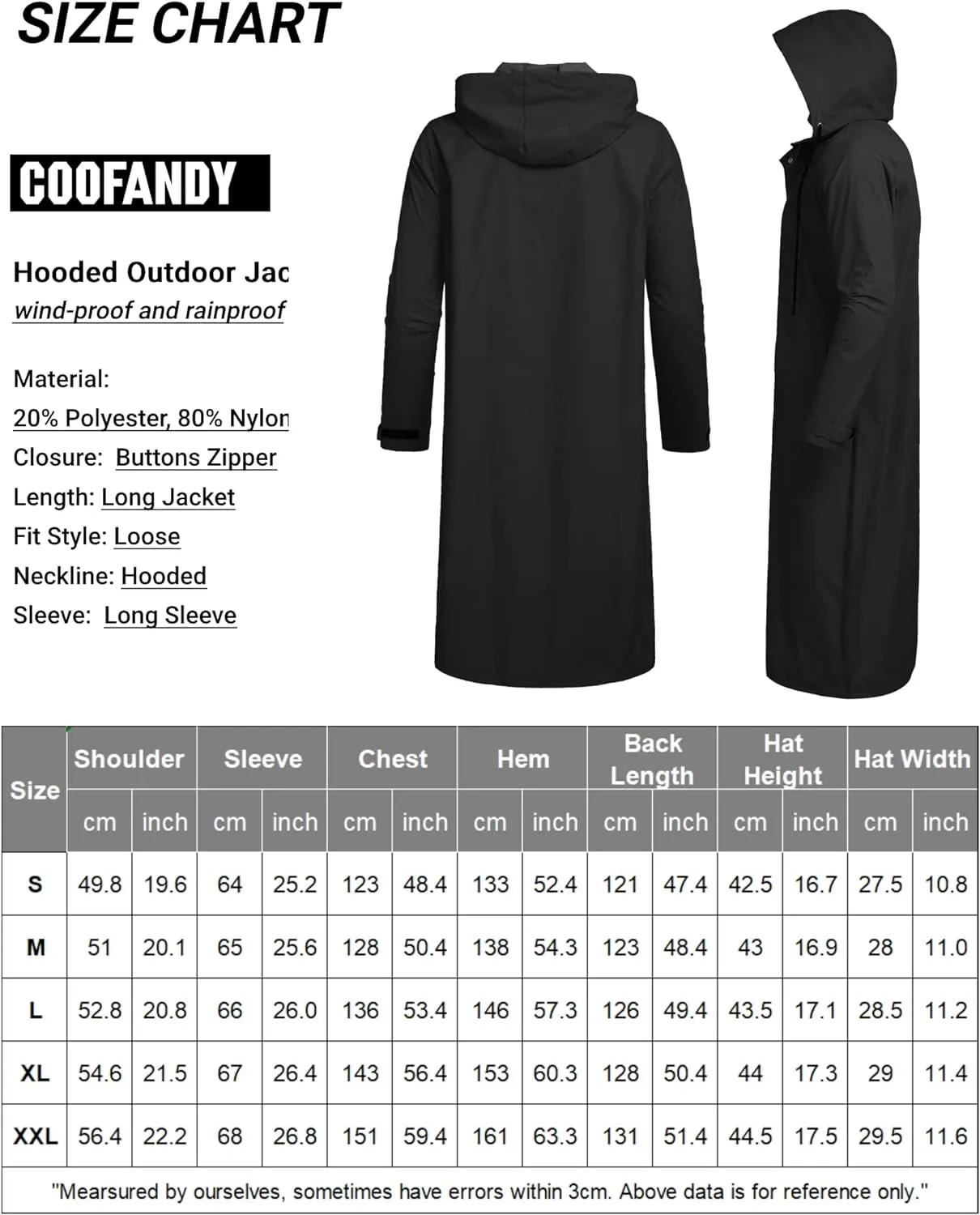 Men's Waterproof Lightweight Active Long Raincoat with Hood