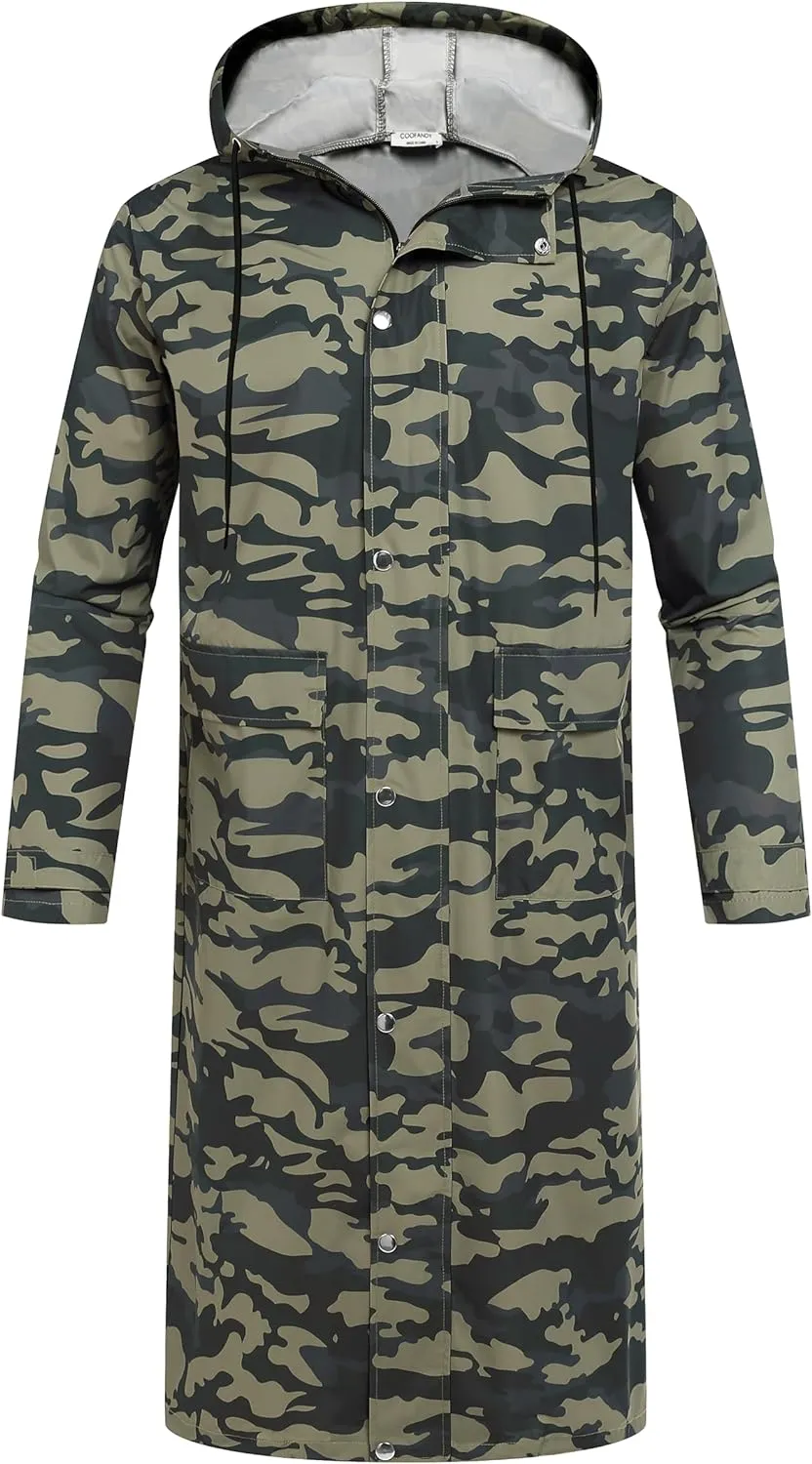 Men's Waterproof Lightweight Active Long Raincoat with Hood