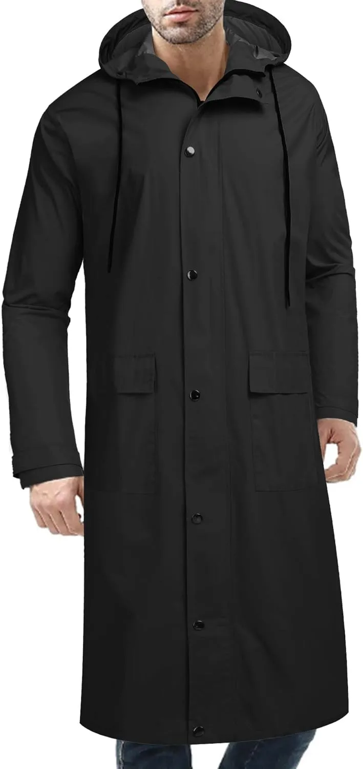 Men's Waterproof Lightweight Active Long Raincoat with Hood