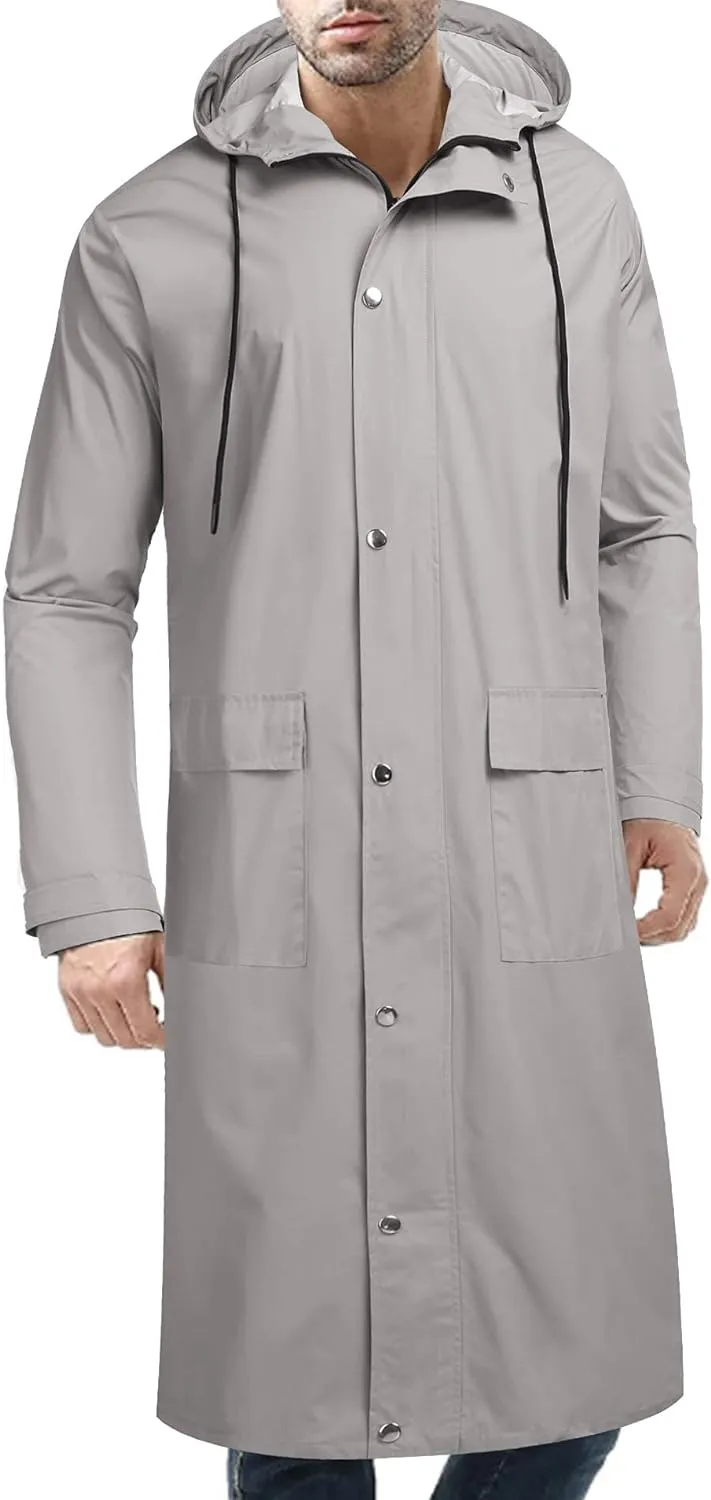 Men's Waterproof Lightweight Active Long Raincoat with Hood