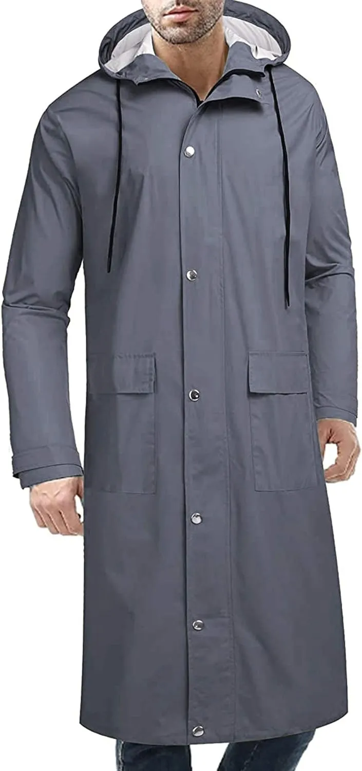 Men's Waterproof Lightweight Active Long Raincoat with Hood