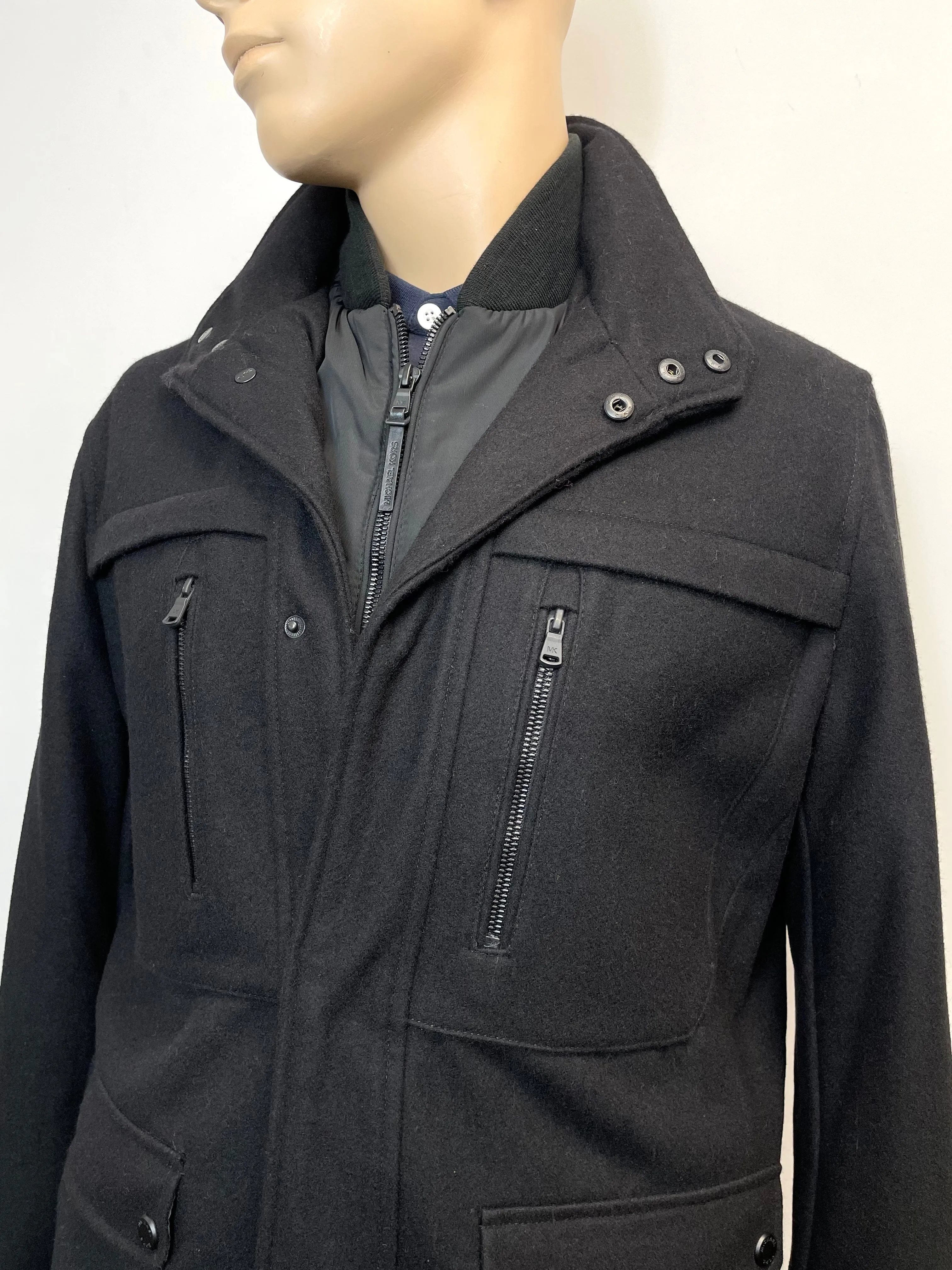 Michael Kors Men's Wool-Blend Pea Coat Jacket in Black M