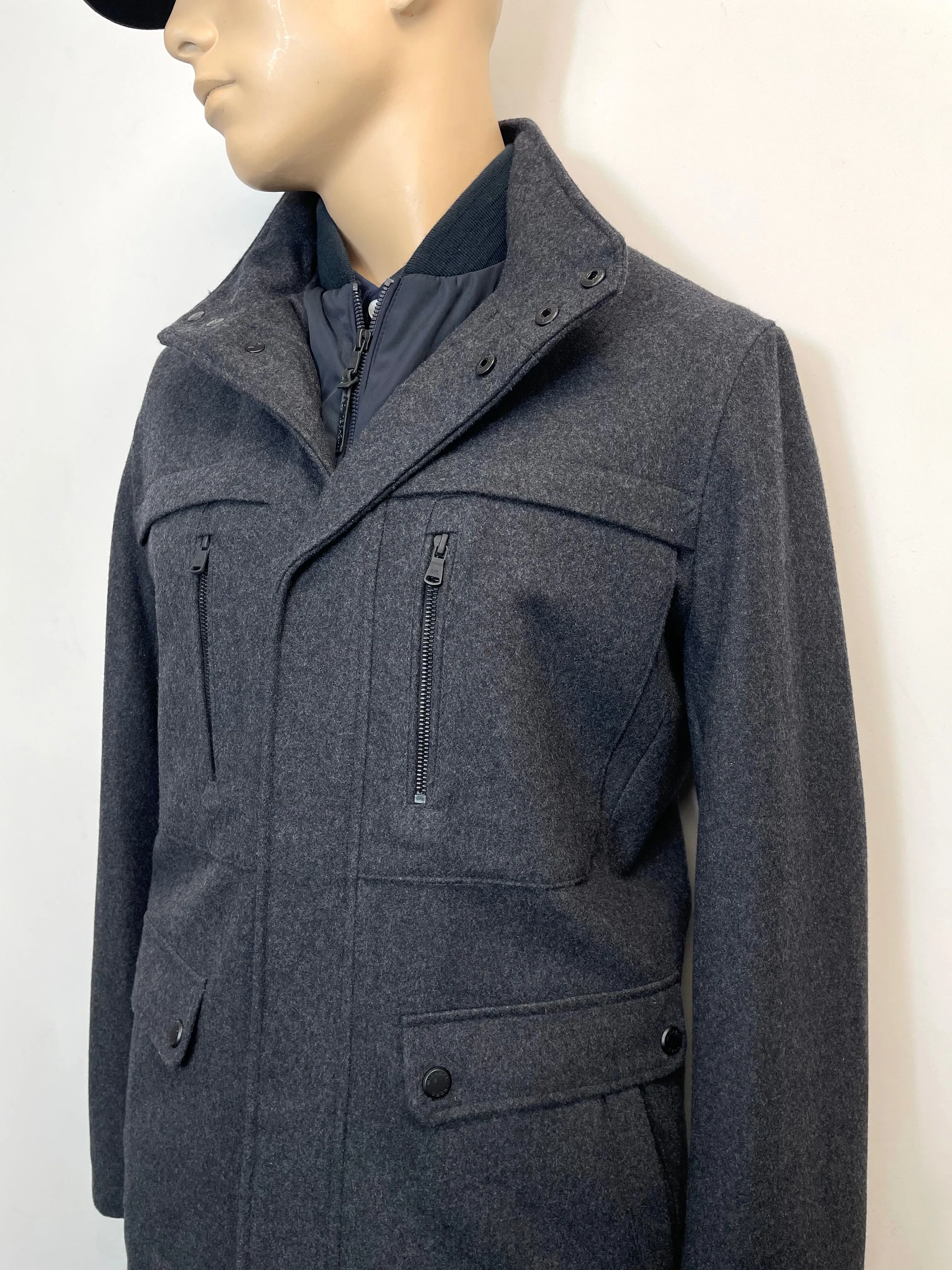 Michael Kors Men's Wool-Blend Pea Coat Jacket in Grey M