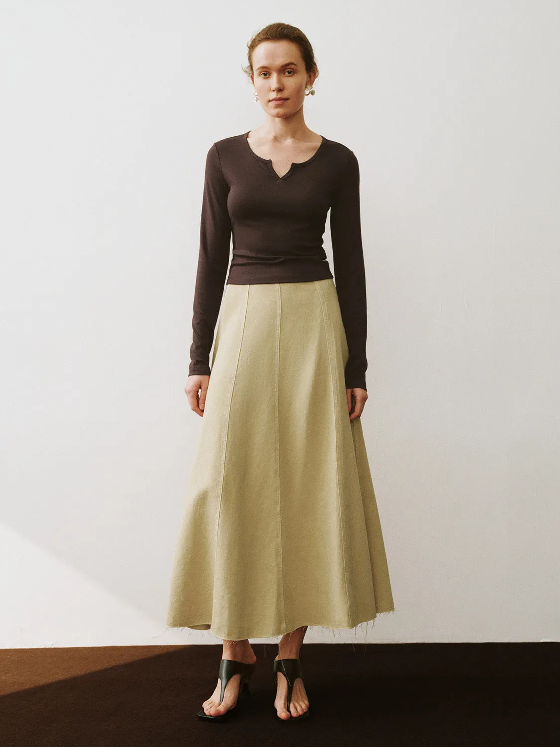 Midi A-Line Denim Skirt