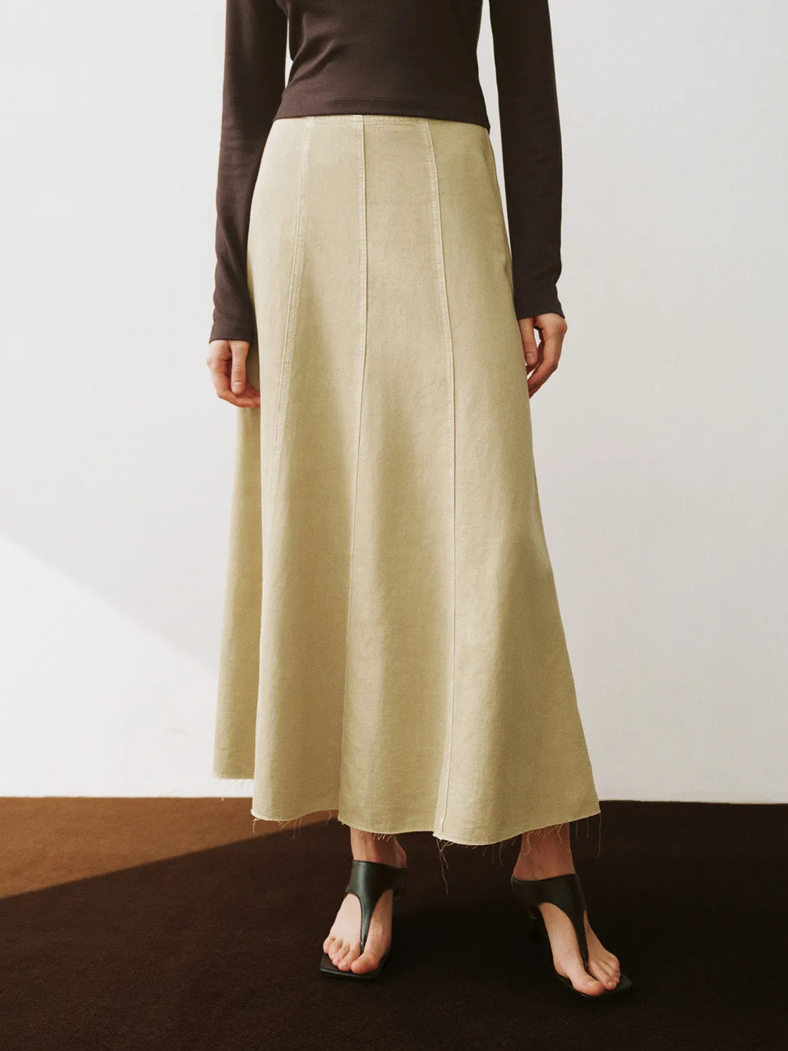 Midi A-Line Denim Skirt