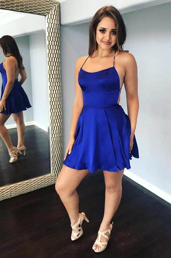 Mini Backless Satin Short Homecoming Dresses, Short Party Dress, MH520