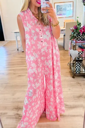 Myosotis Floral Print Sleeveless Wide Leg Jumpsuit