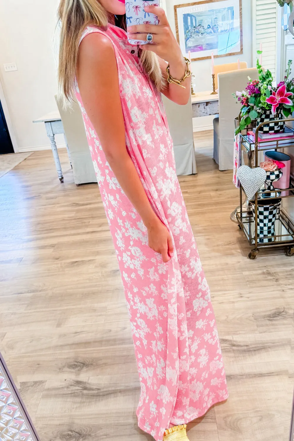 Myosotis Floral Print Sleeveless Wide Leg Jumpsuit