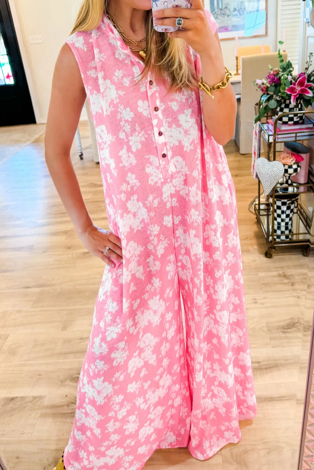 Myosotis Floral Print Sleeveless Wide Leg Jumpsuit