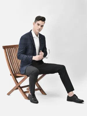 Navy Blue Checked Single Breasted Blazer