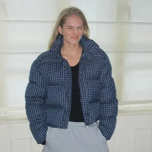 Navy Checkered Puffer Jacket