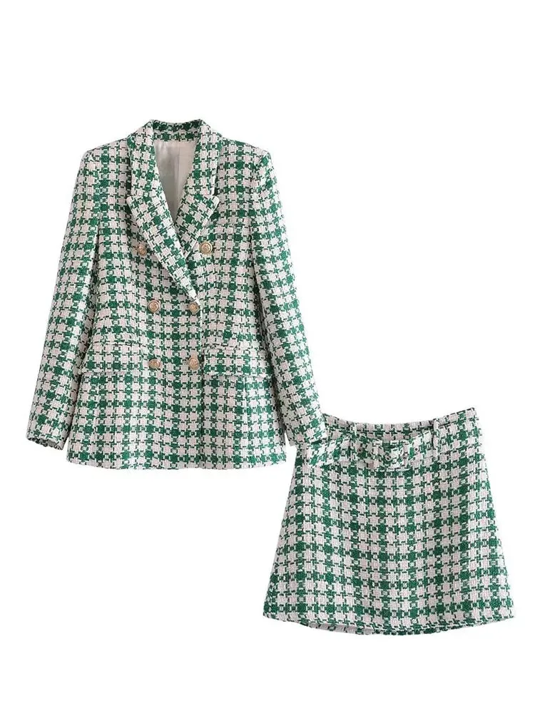 New Elegant Blazers High Waist Skirt Tweed 2 Piece Set CODE: KAR1547