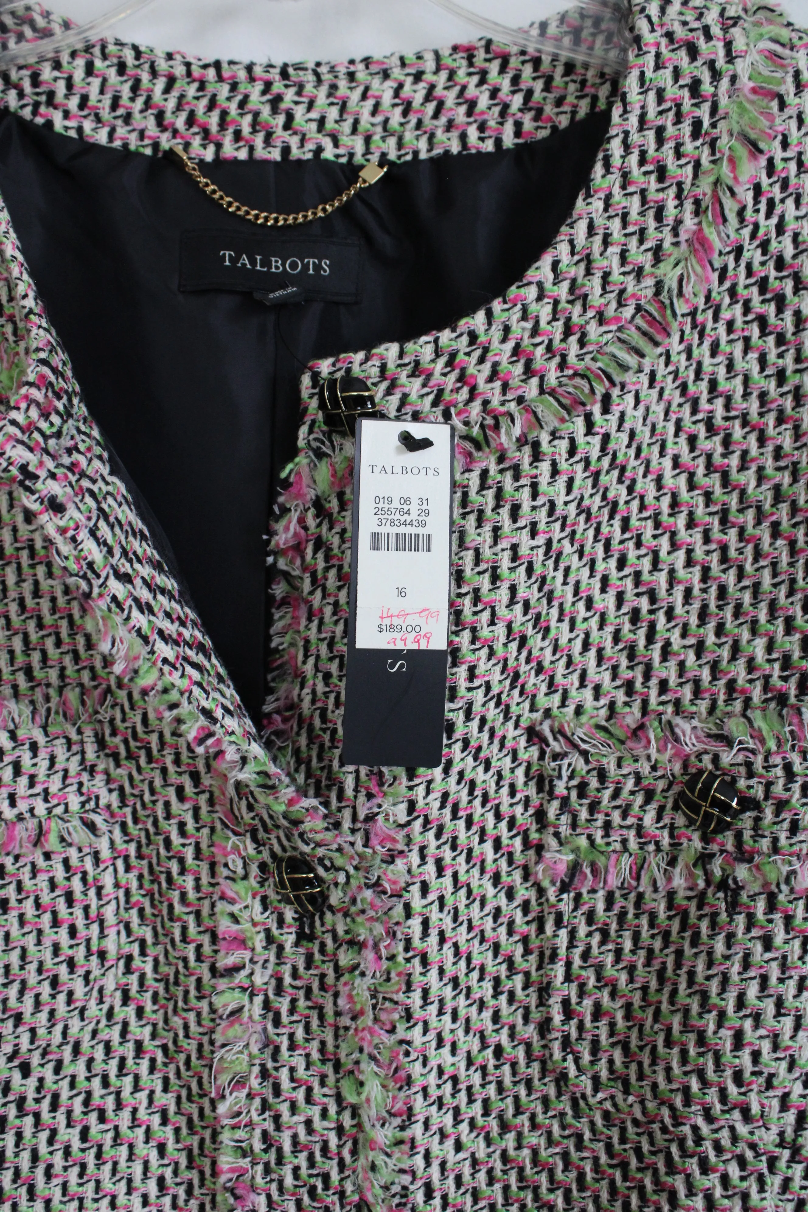 NEW Talbots Pink Green Tweed Jacket | 16