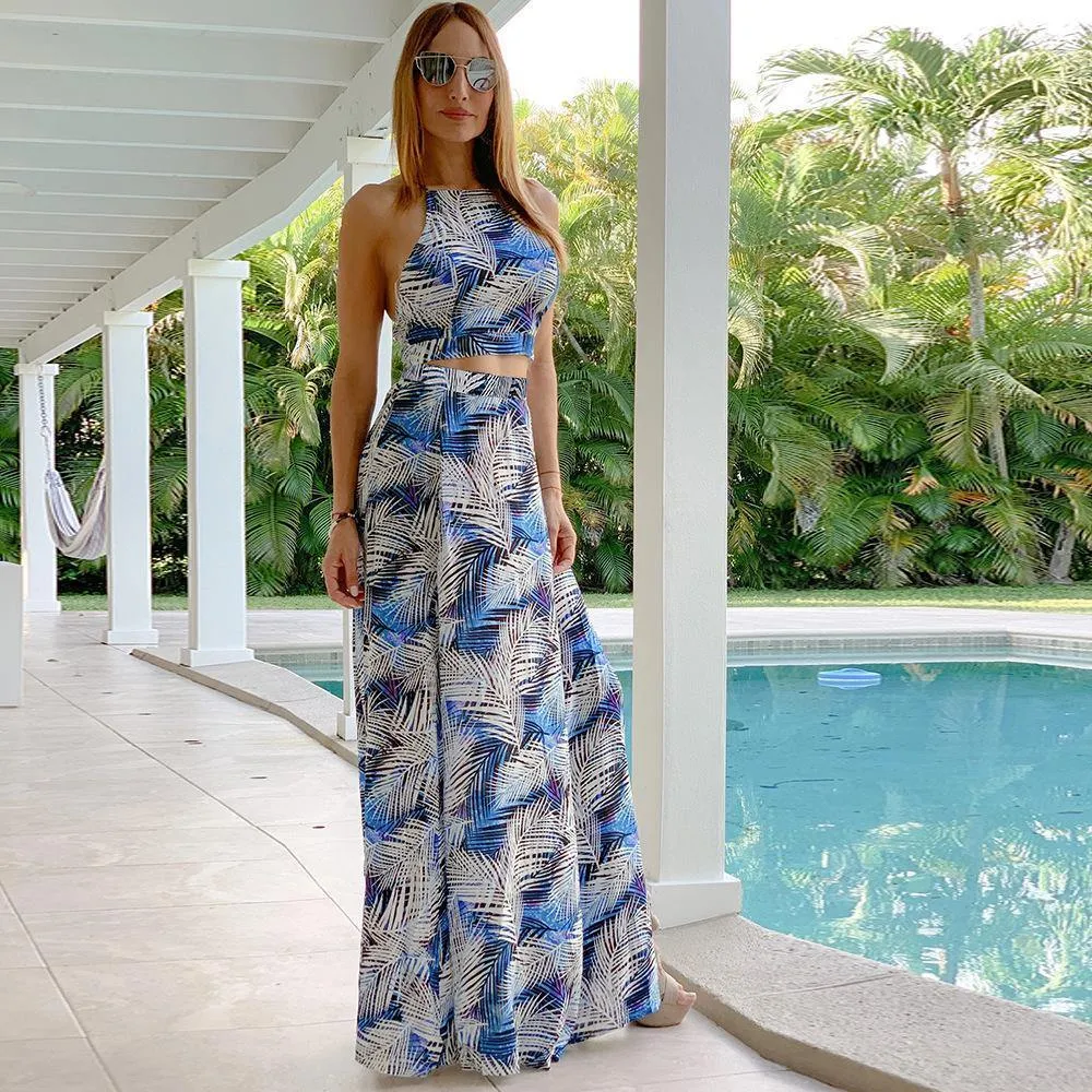New Women Backless 2 Pcs Long Dresses