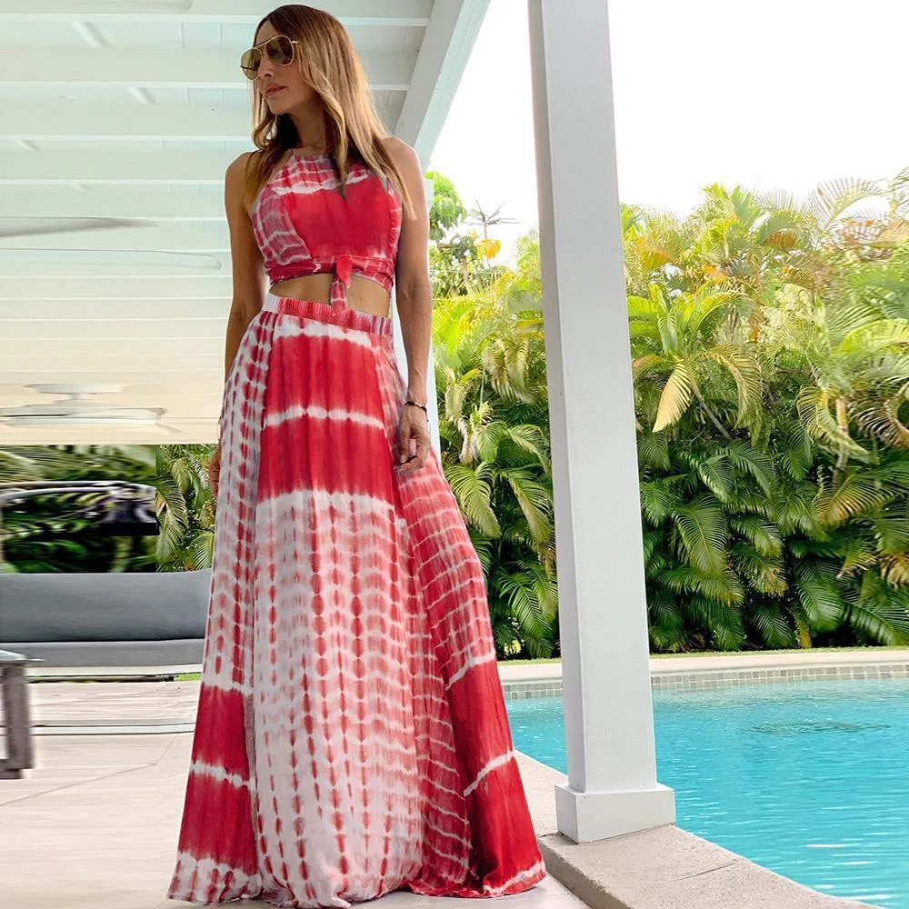 New Women Backless 2 Pcs Long Dresses