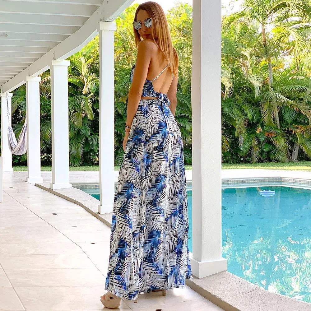 New Women Backless 2 Pcs Long Dresses
