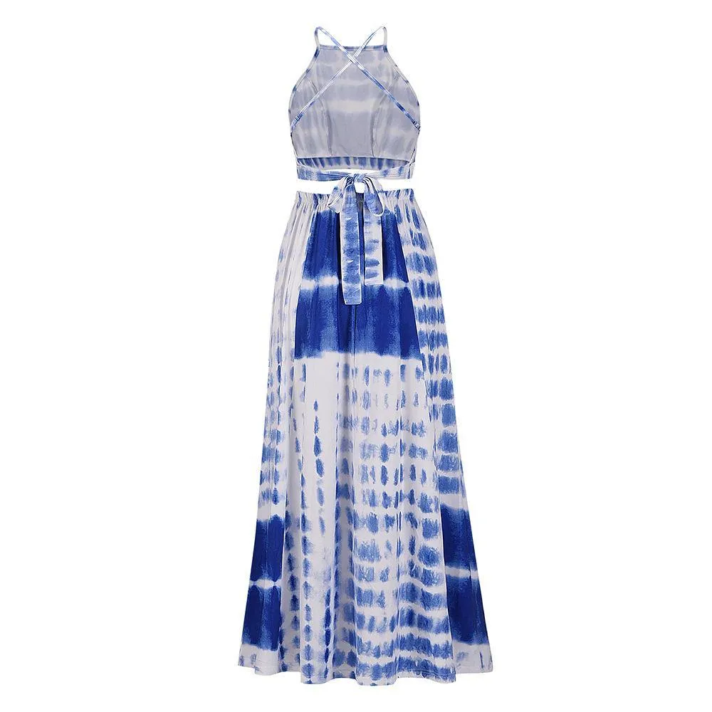 New Women Backless 2 Pcs Long Dresses