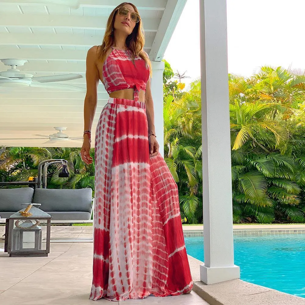 New Women Backless 2 Pcs Long Dresses