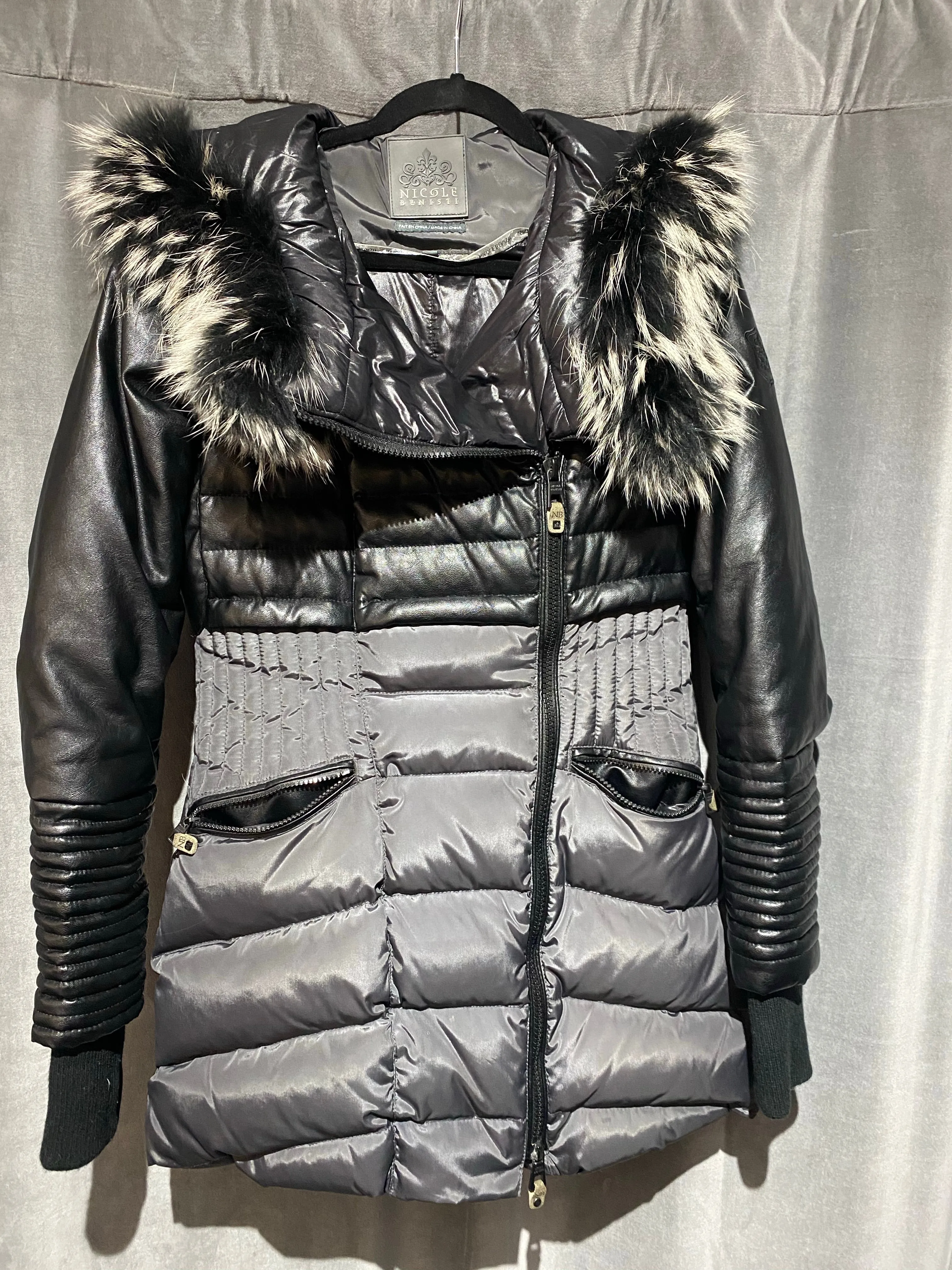Nicole Benisti Black Hooded Off Center Zip Puffer Coat