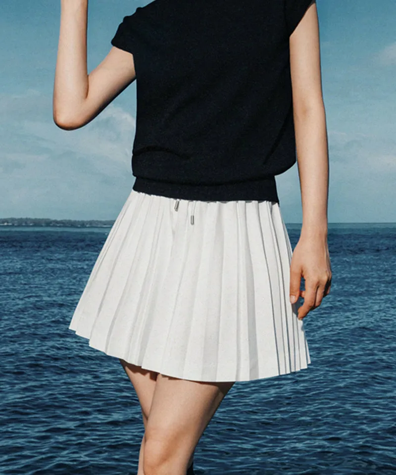 OBER Golf Banding Pleated Skirt - White