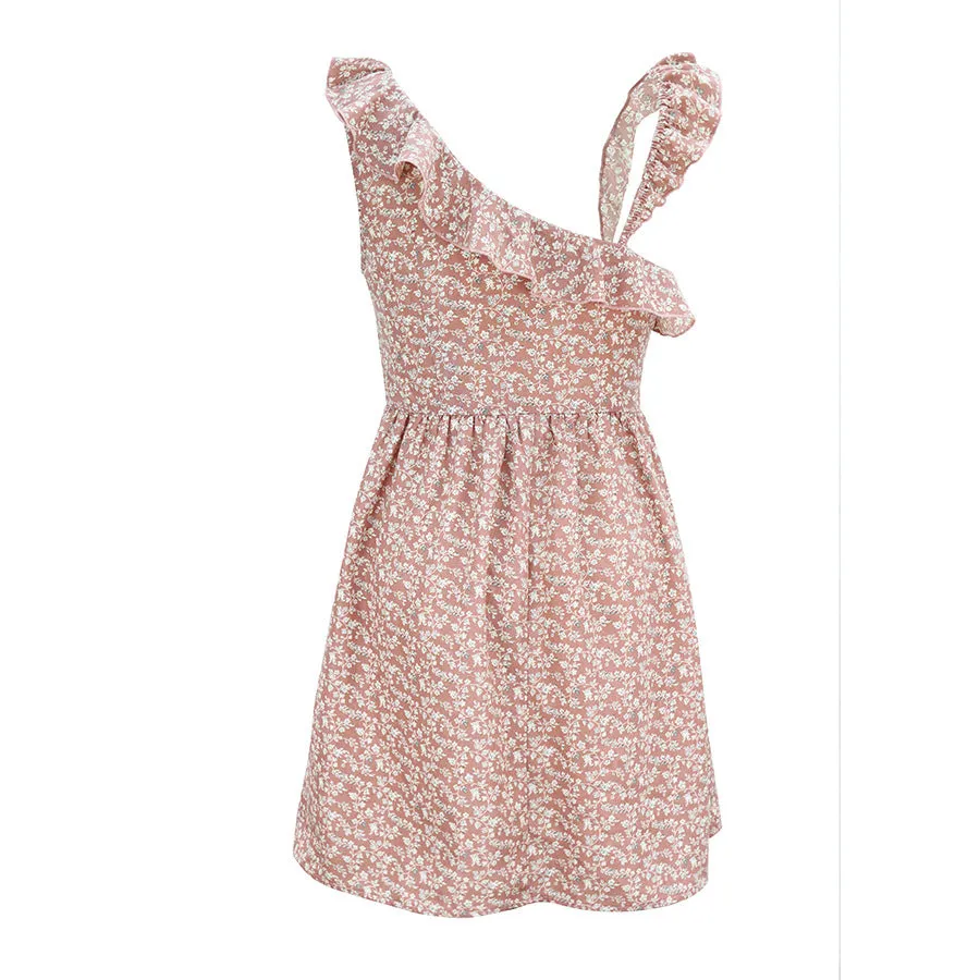 One Shoulder Suspenders Backless Floral Print Mini Dress