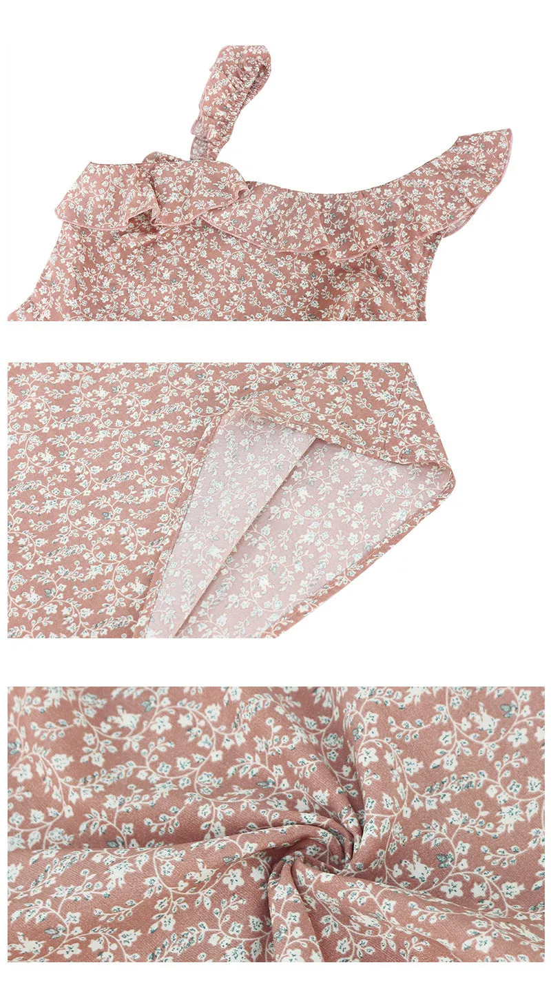 One Shoulder Suspenders Backless Floral Print Mini Dress