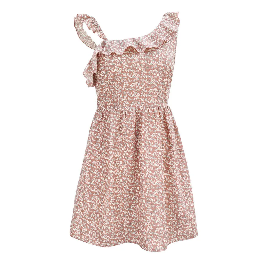 One Shoulder Suspenders Backless Floral Print Mini Dress