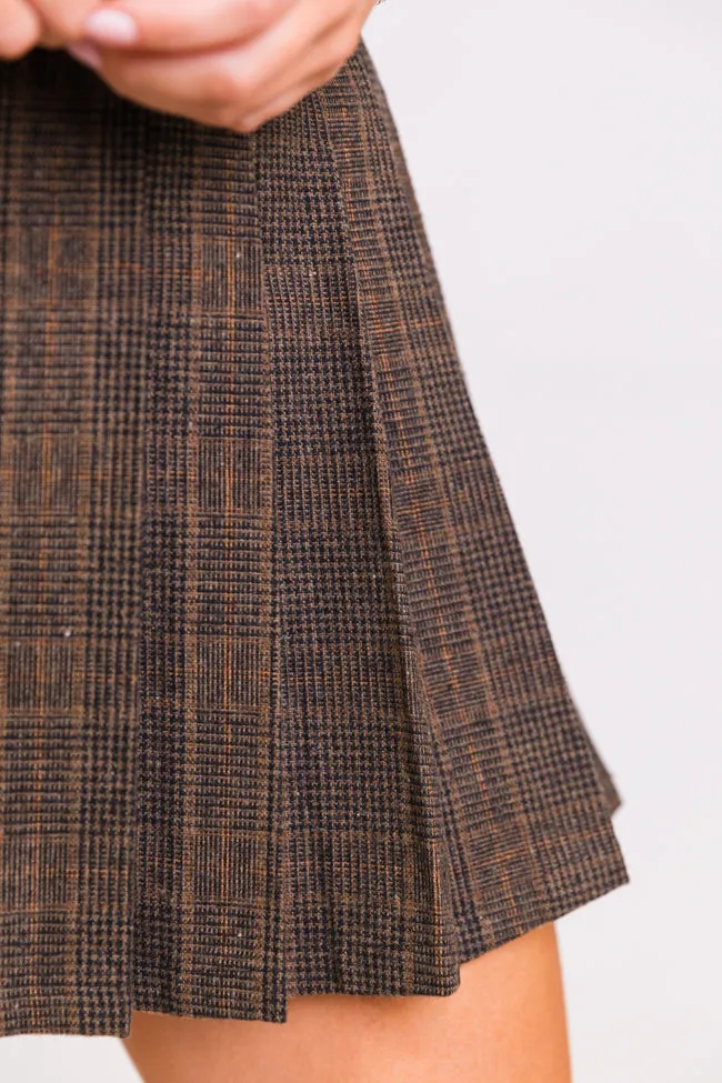 Perfect Example Mocha Pleated Plaid Skort FINAL SALE