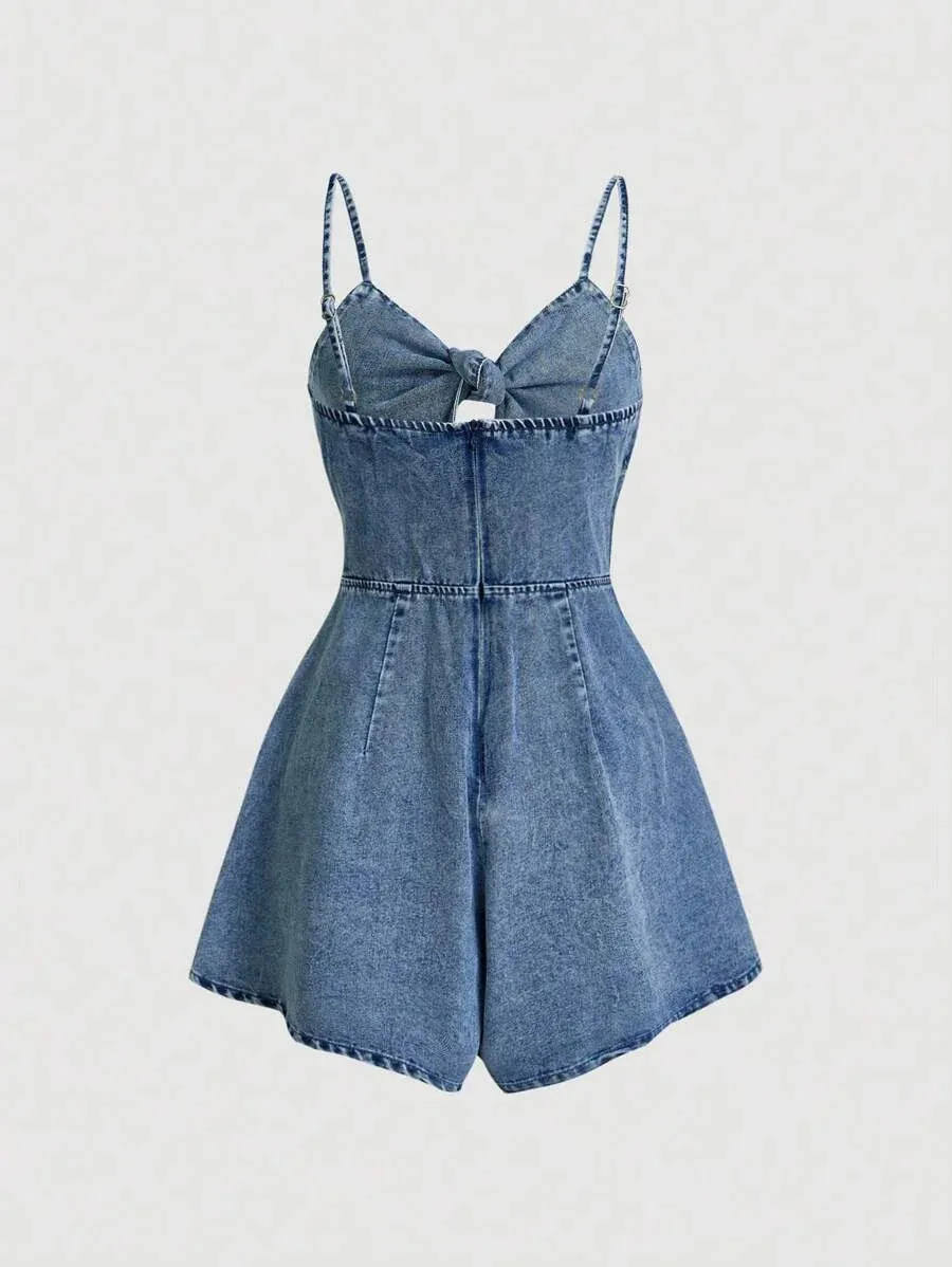 Peyton Sexy Denim Cami – High Waist Frill & Shirred – Blue