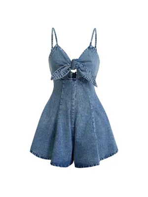 Peyton Sexy Denim Cami – High Waist Frill & Shirred – Blue