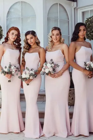Pink Mermaid Strapless Long Bridesmaid Dresses, Wedding Party Dress, MBD230