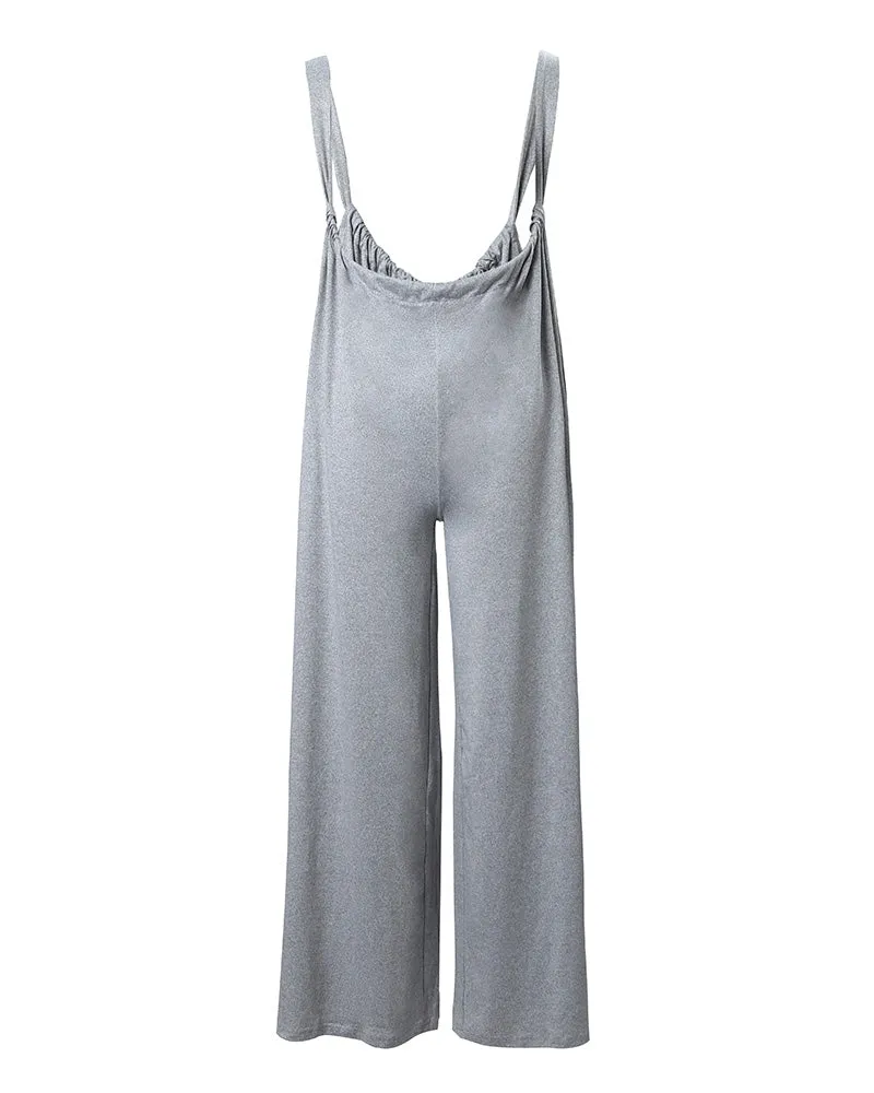 Plain Wide Leg Suspender Jumpsuit