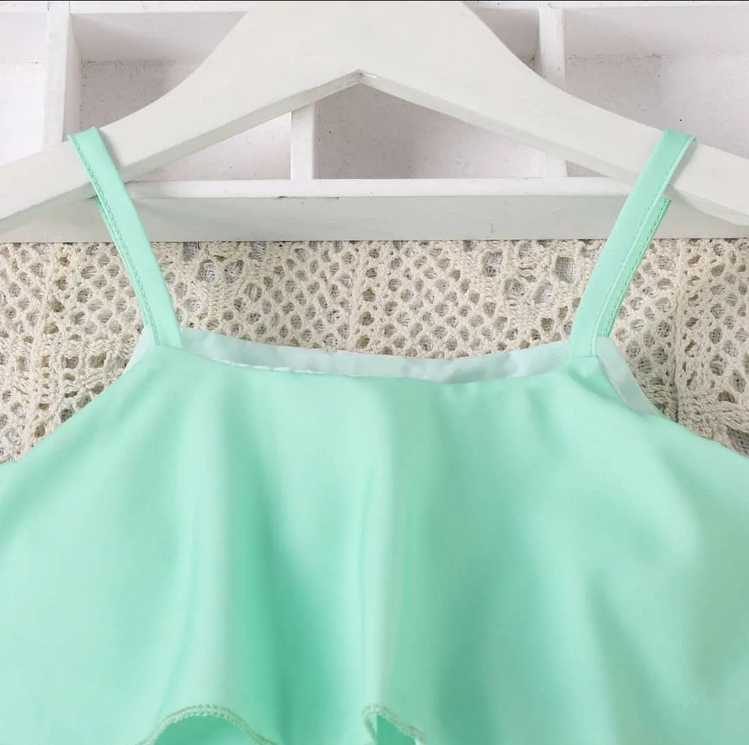 Pleated Colorblock Skirt & Layered Cami Top Set