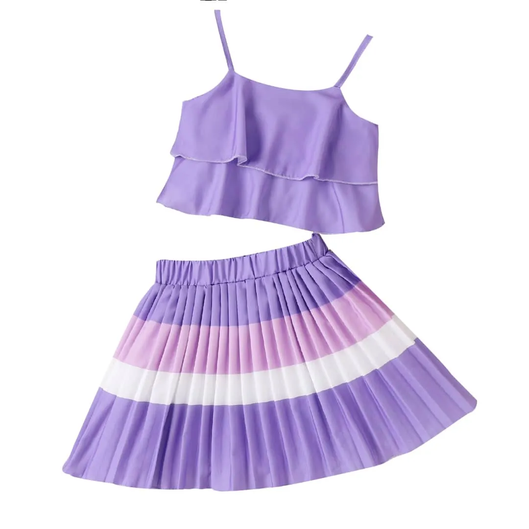 Pleated Colorblock Skirt & Layered Cami Top Set