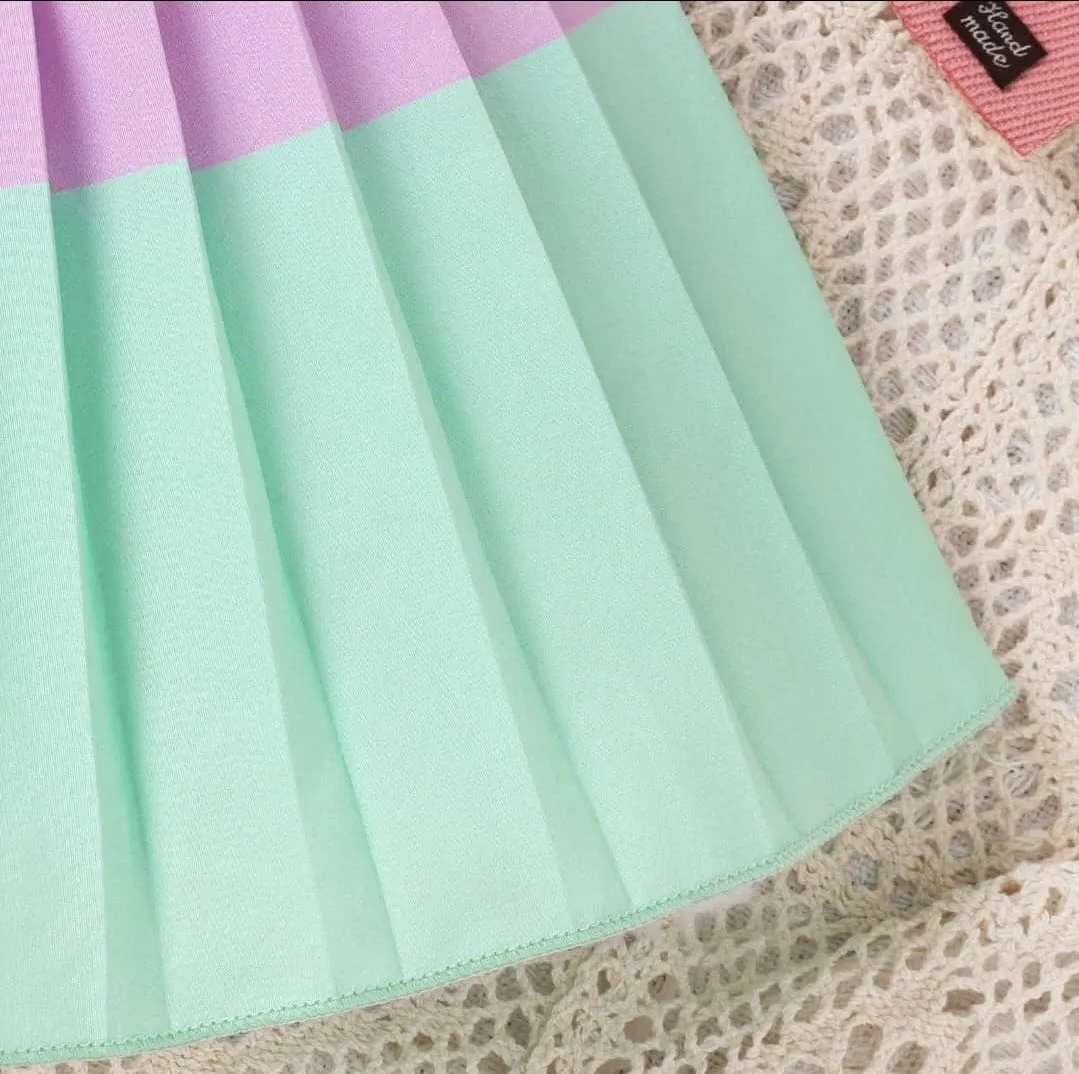 Pleated Colorblock Skirt & Layered Cami Top Set