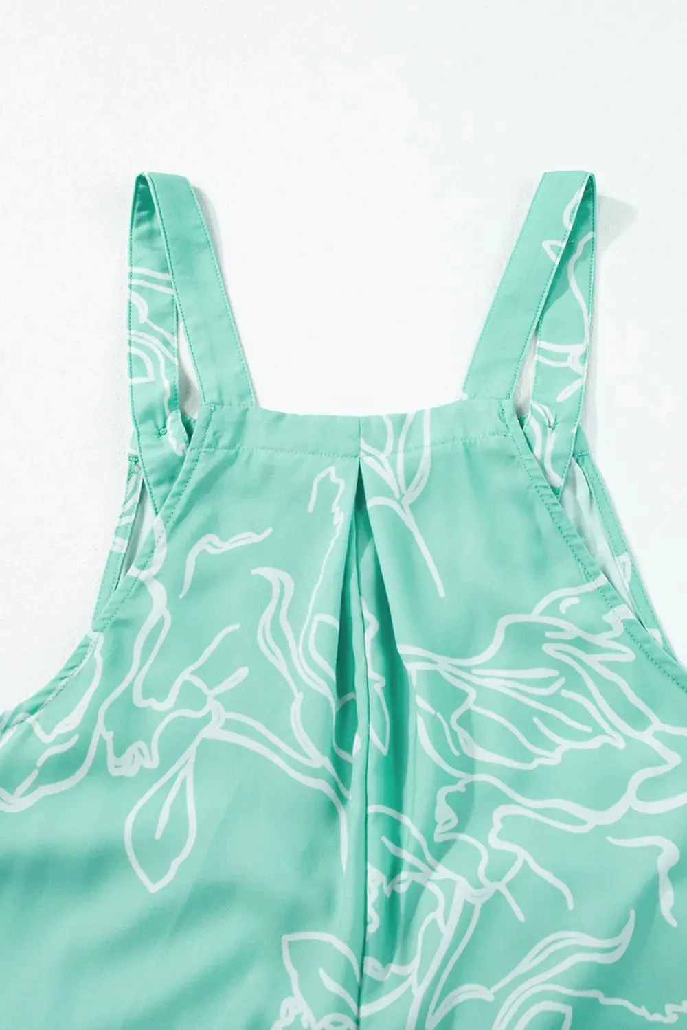 Pleated Detail Printed Wide Leg Overalls