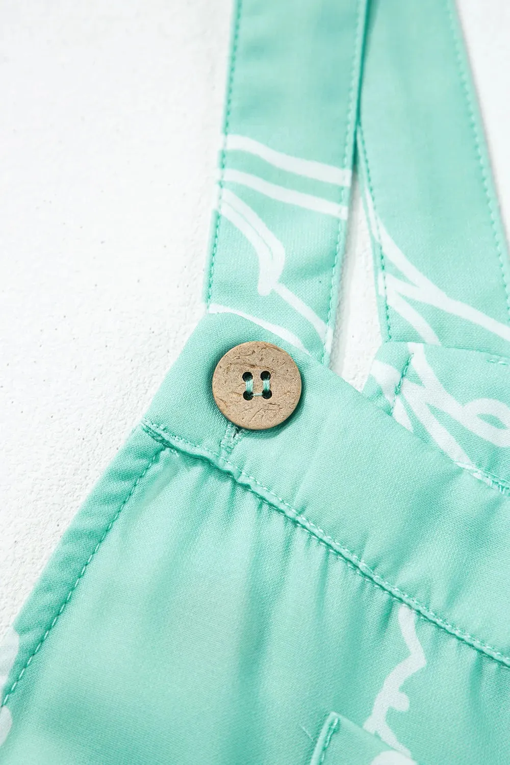 Pleated Detail Printed Wide Leg Overalls