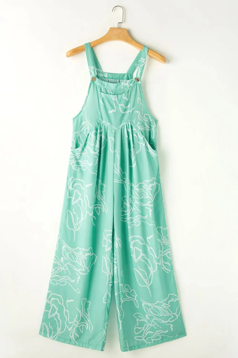 Pleated Detail Printed Wide Leg Overalls