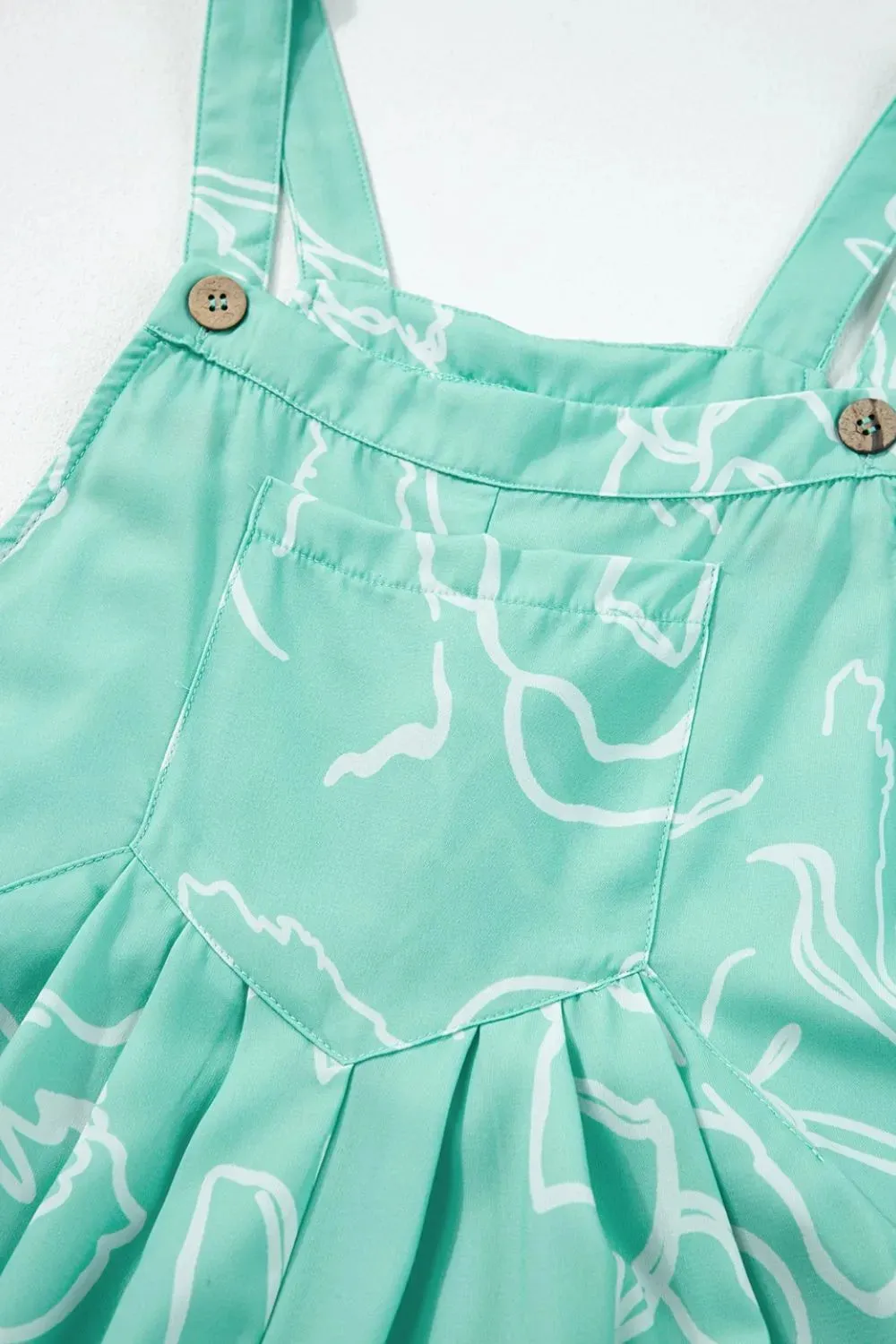 Pleated Detail Printed Wide Leg Overalls