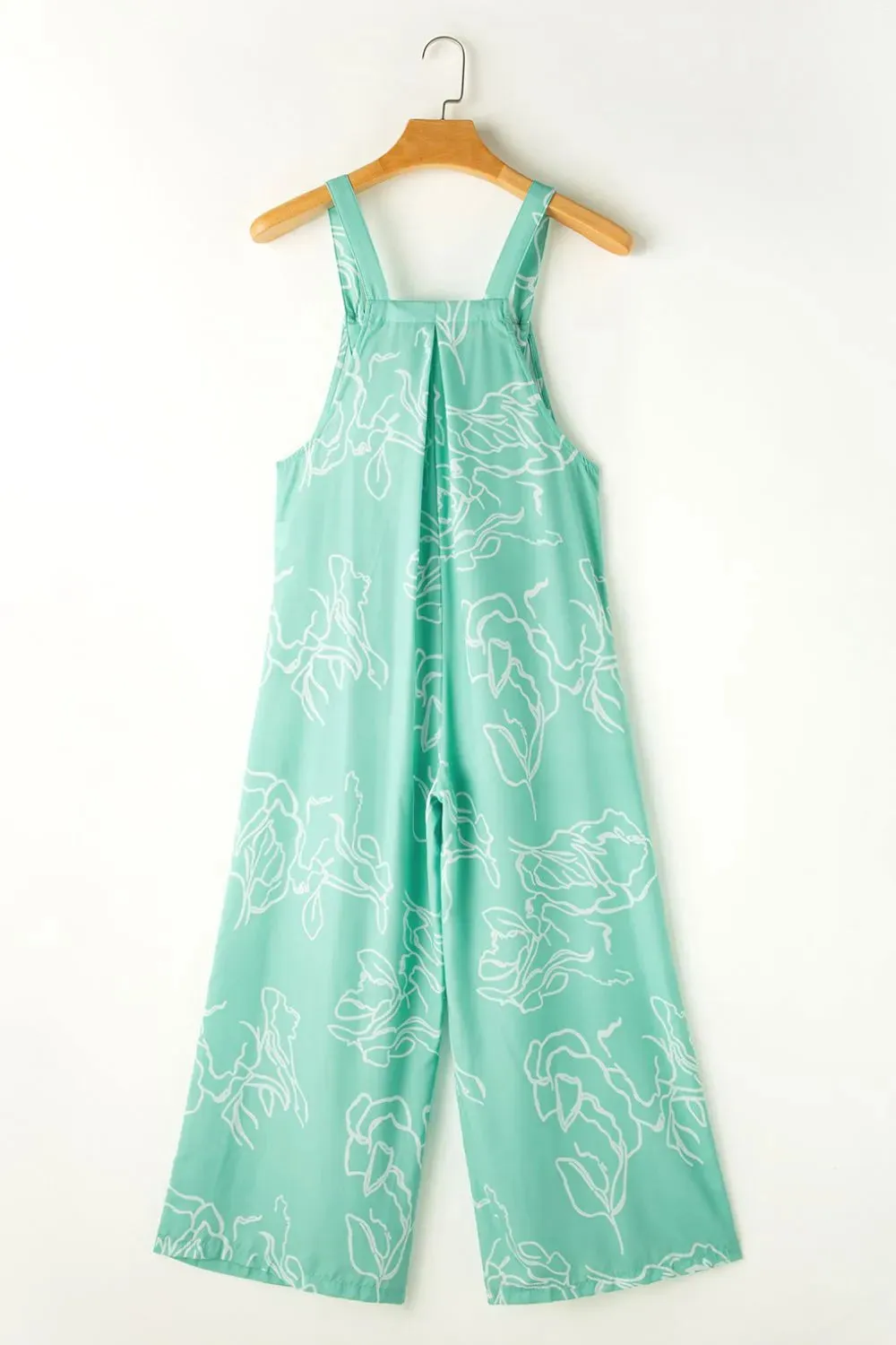 Pleated Detail Printed Wide Leg Overalls