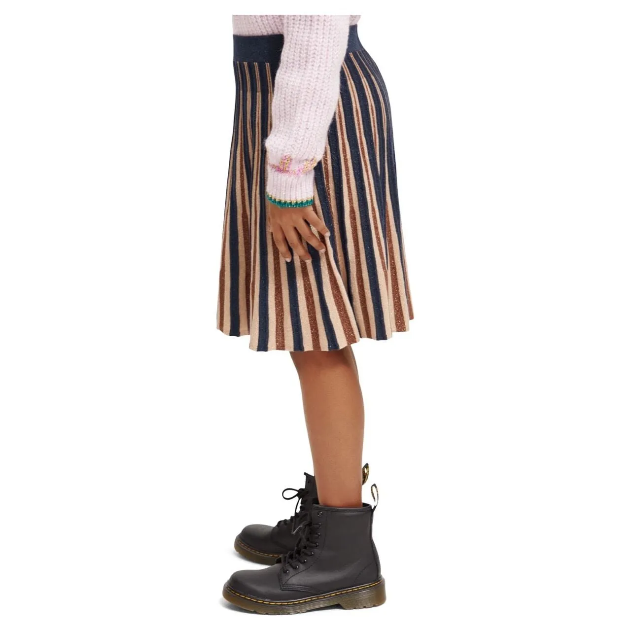 Pleated Knitted Glitter Midi Skirt