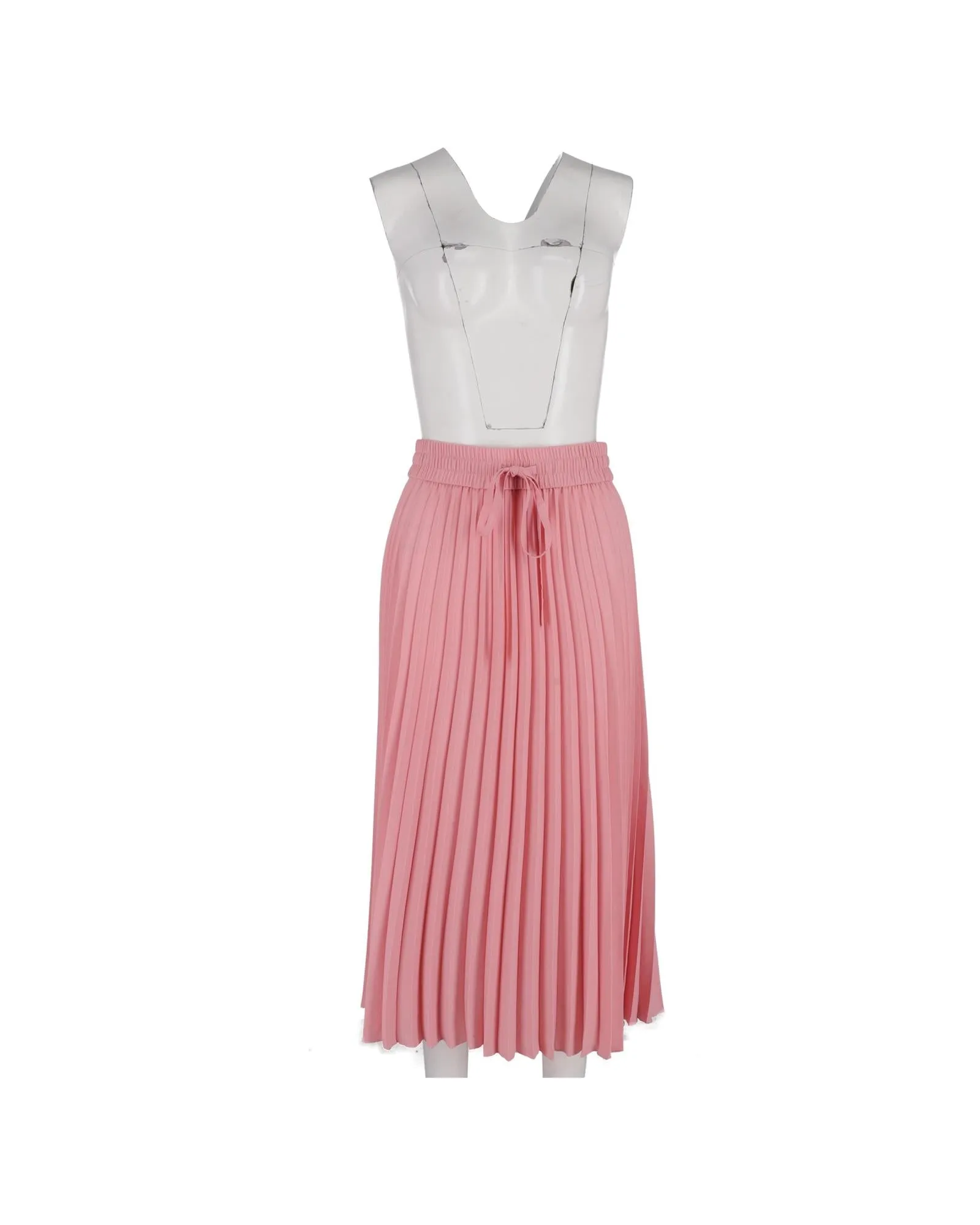 Pleated Midi Skirt Drawstring Waist