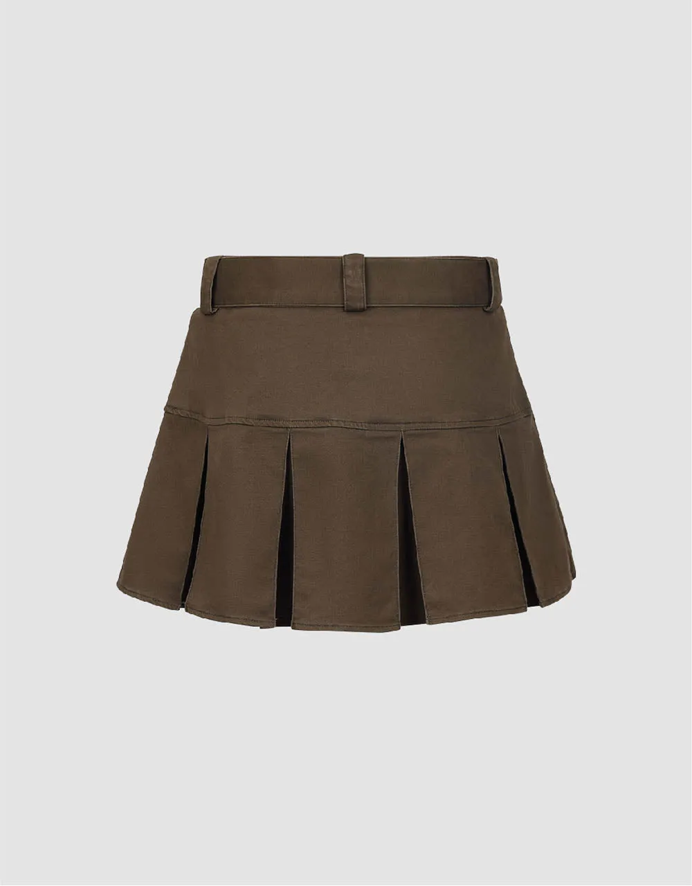 Pleated Mini A-Line Skirt With Belt