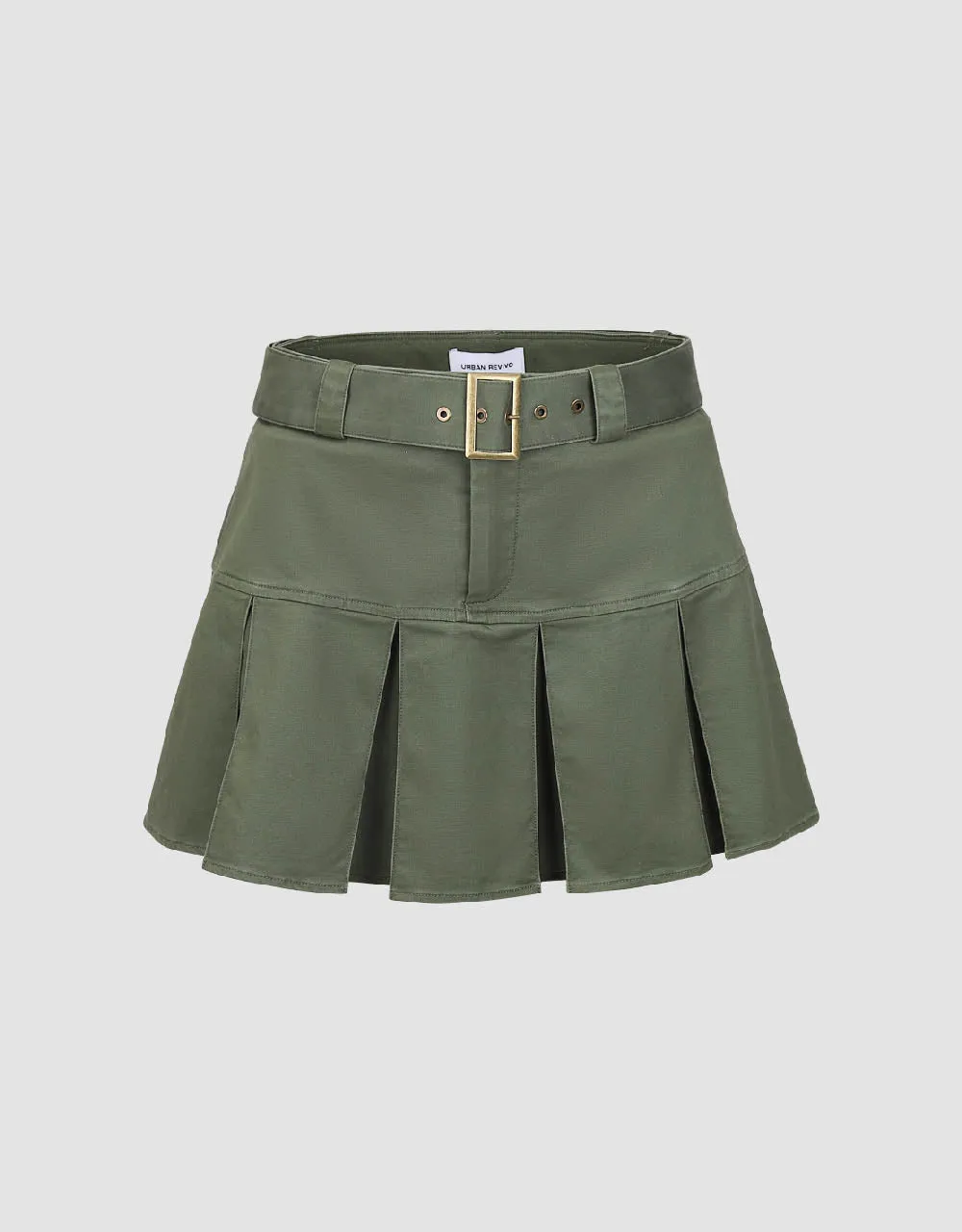 Pleated Mini A-Line Skirt With Belt