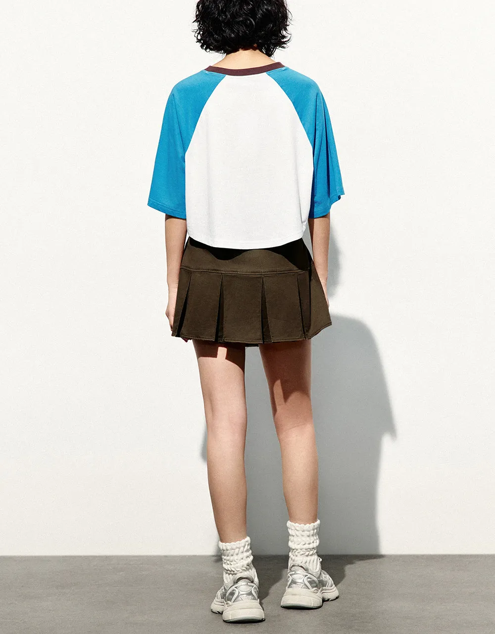 Pleated Mini A-Line Skirt With Belt